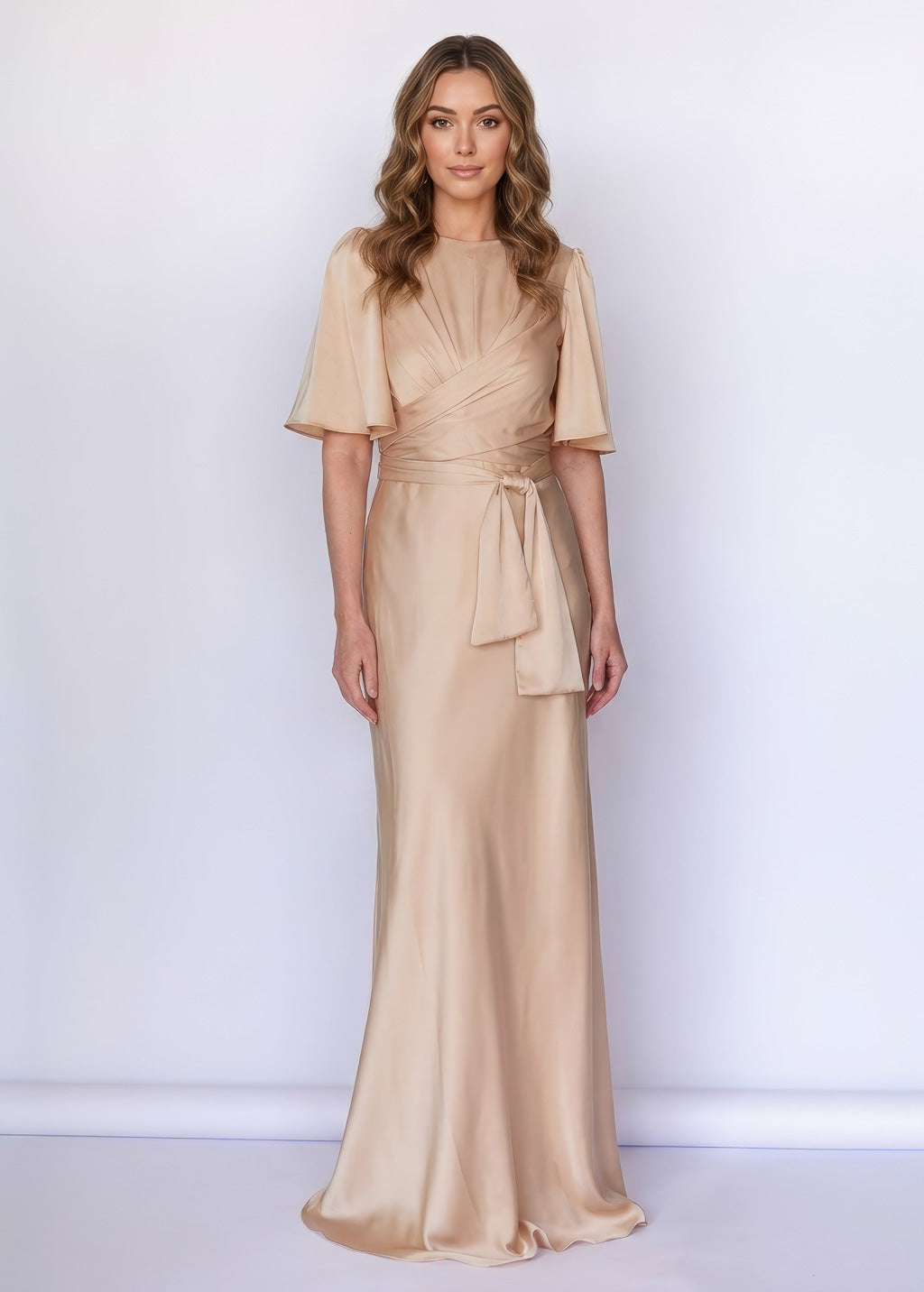 Champagne Gold Silk Dress with Versatile Belt Tie