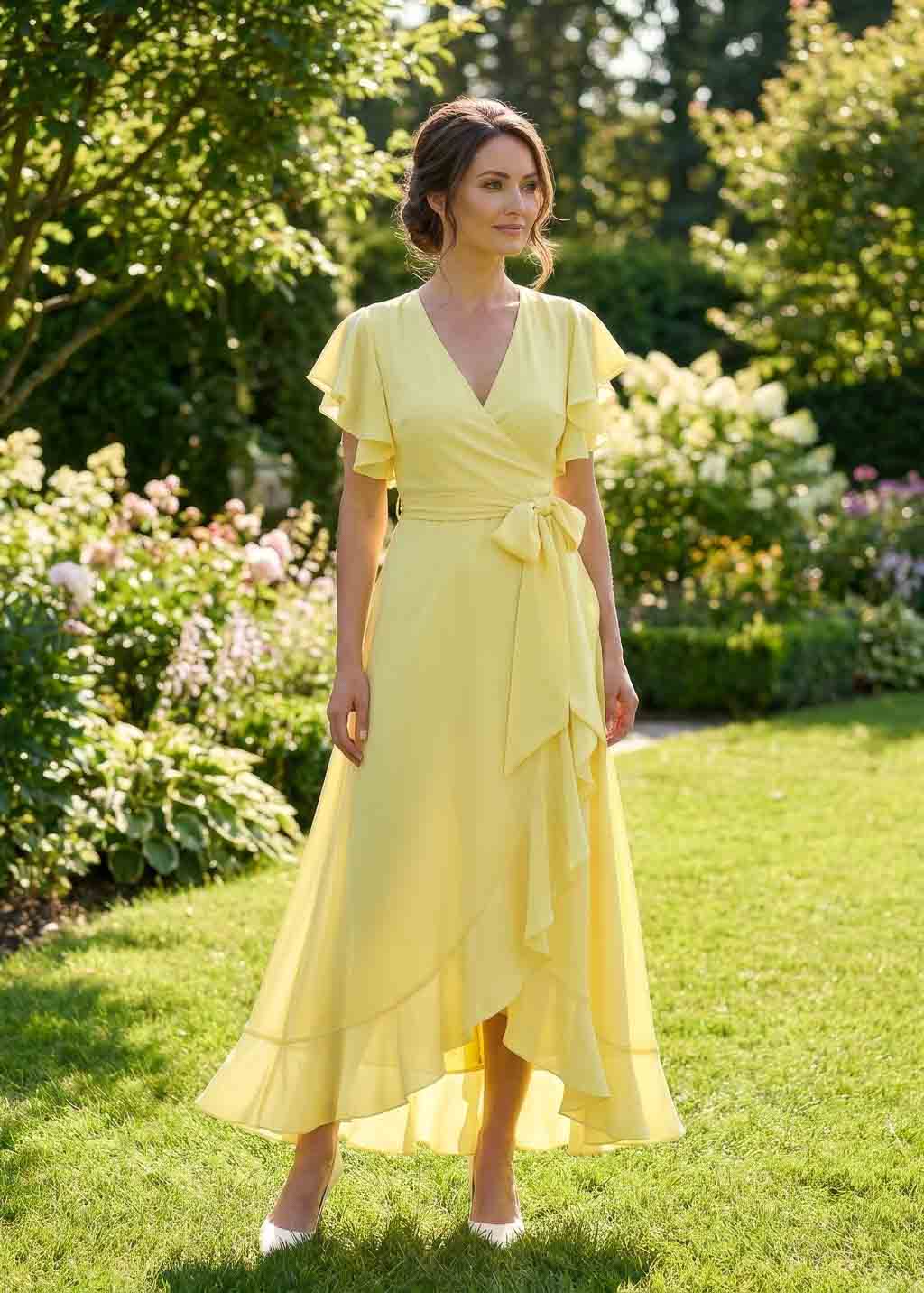 Lemon Sorbet Chiffon Wrap Dress