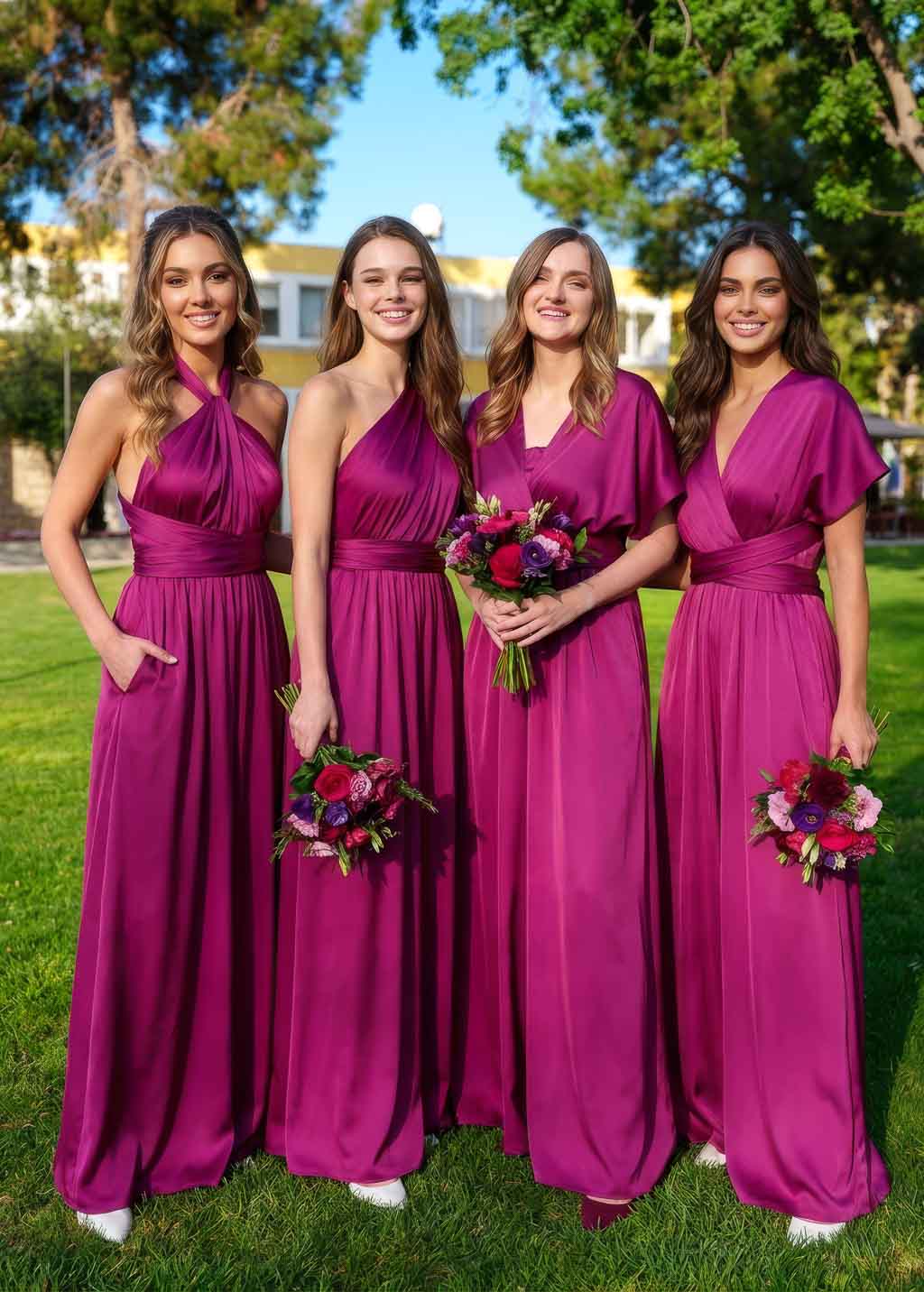 Dark Fuchsia Bridesmaid Infinity Silk Jumpsuit with Pockets