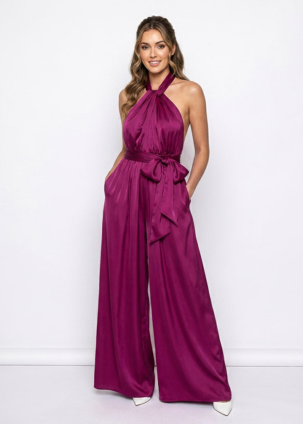 Dark Fuchsia Infinity Silk Jumpsuit with Pockets
