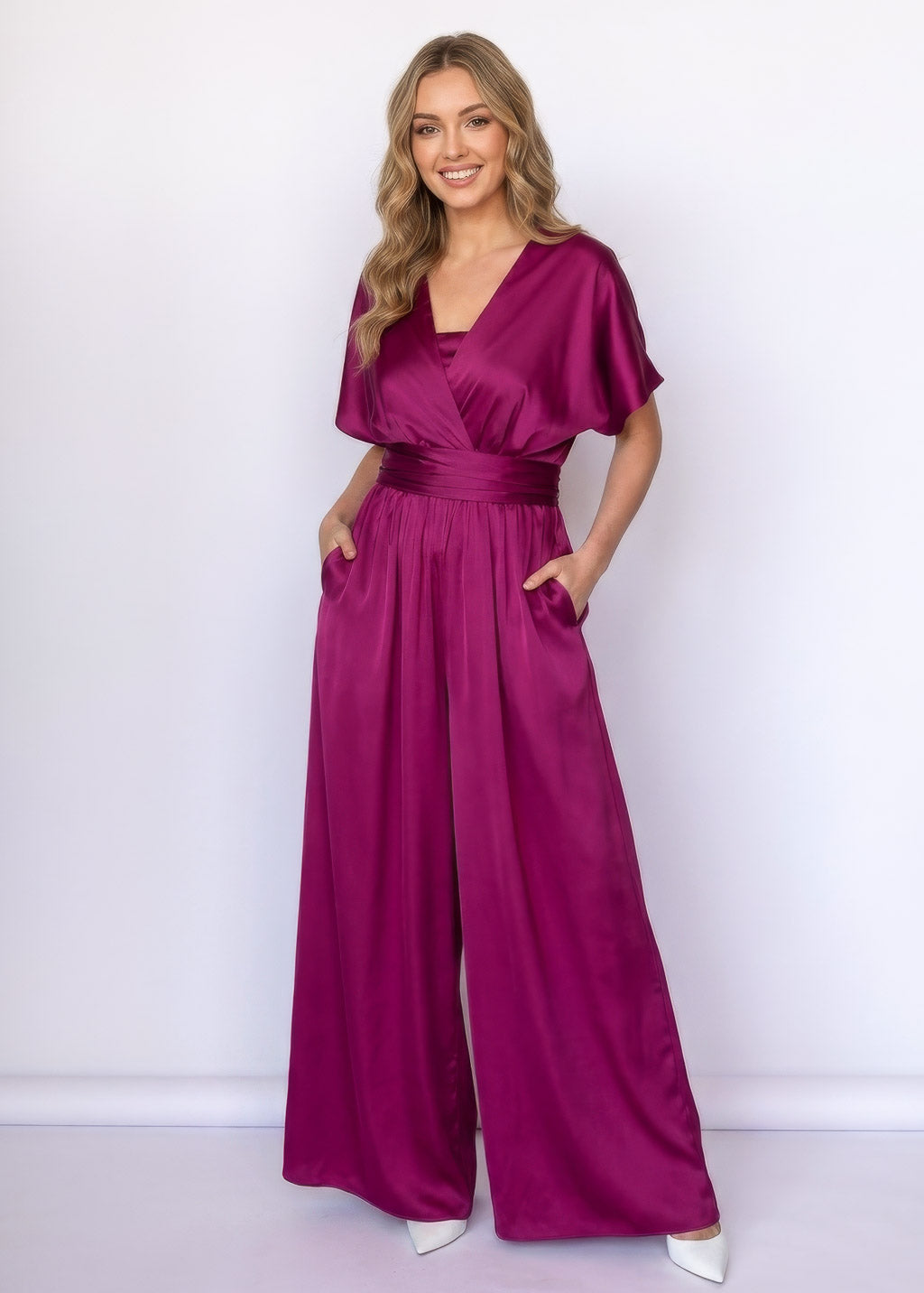 Dark Fuchsia Infinity Silk Jumpsuit with Pockets