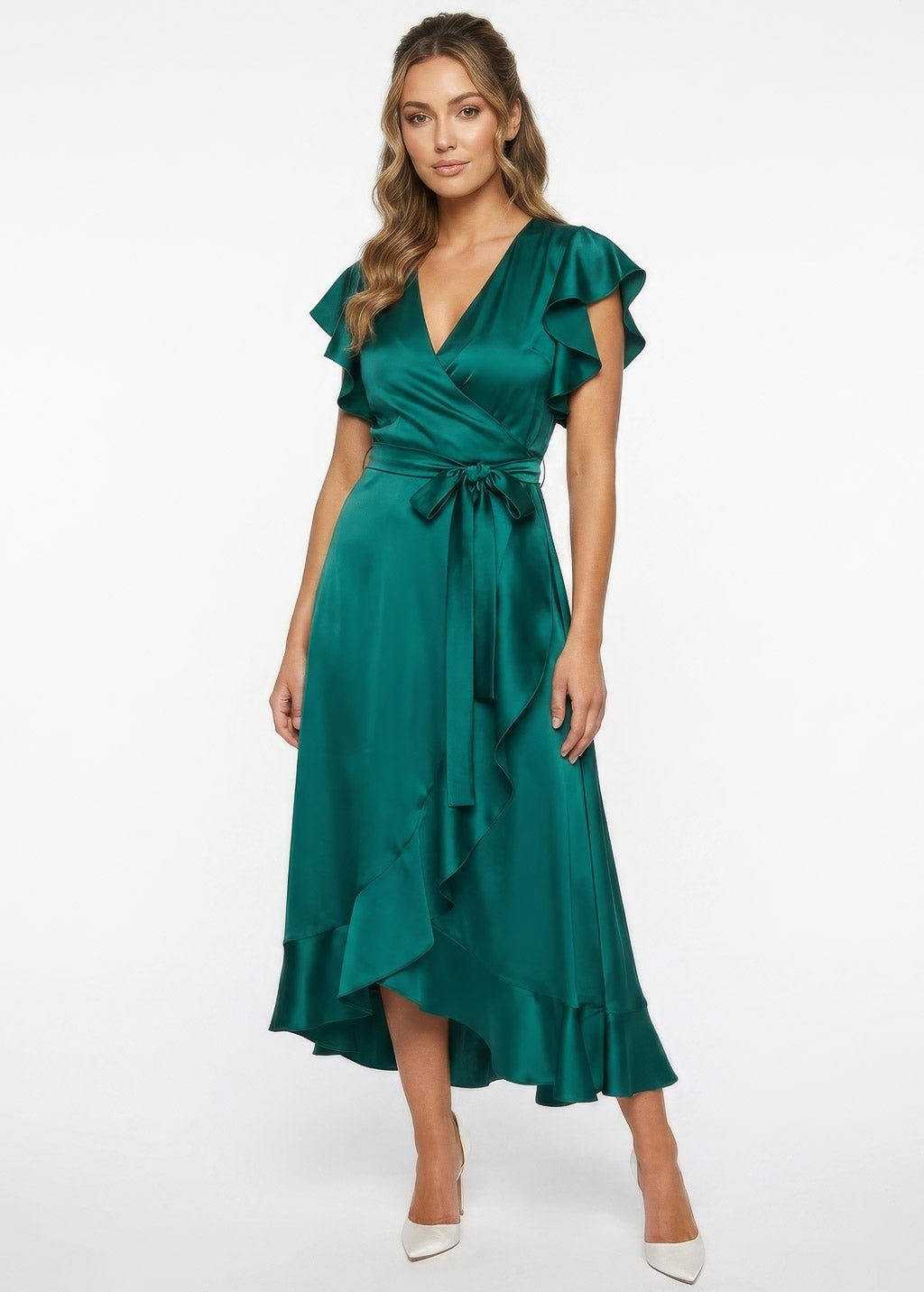 Dunkelgrünes Wickelkleid