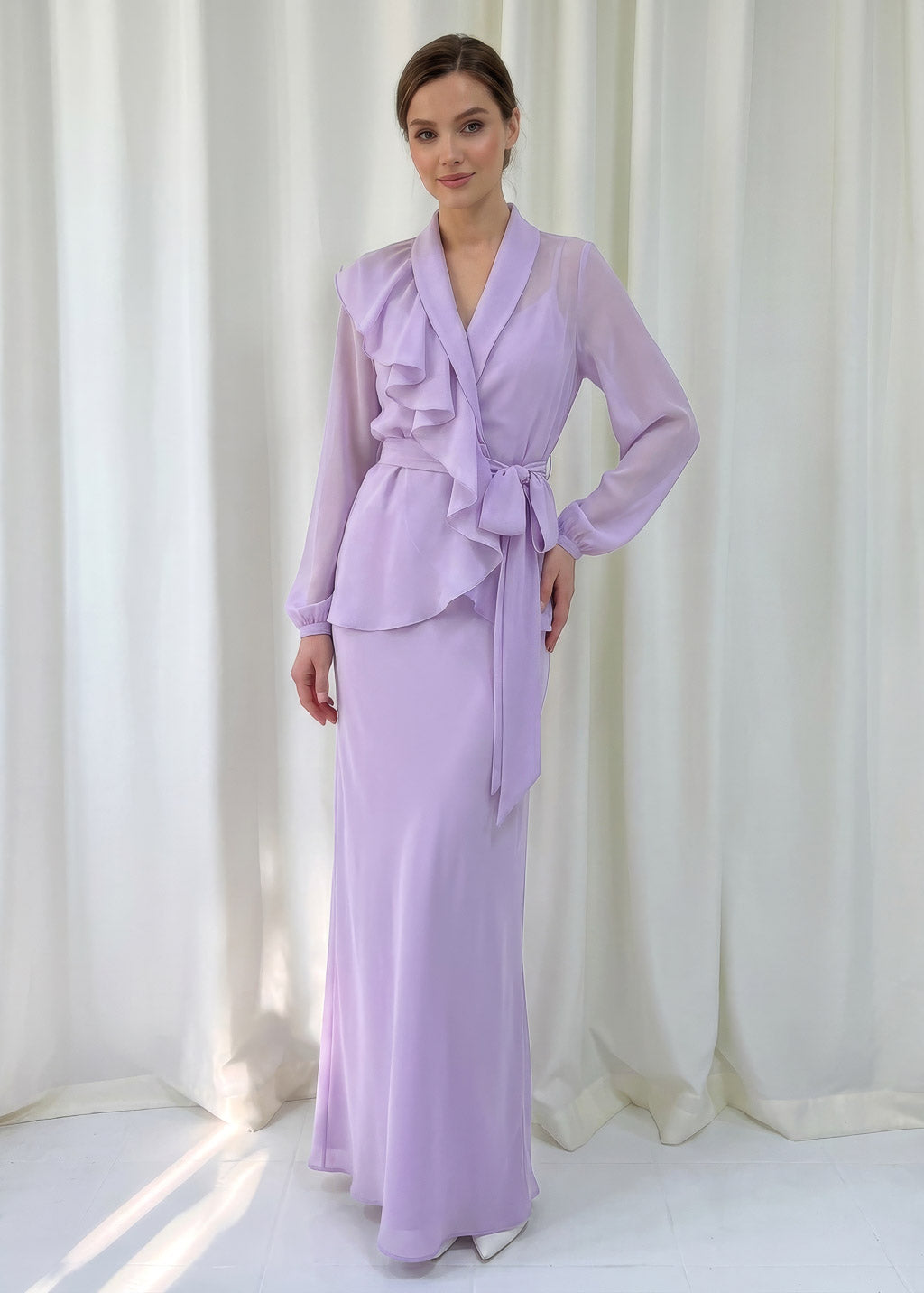 Bias Cut Silk Satin Maxi Dress with Chiffon Blouse
