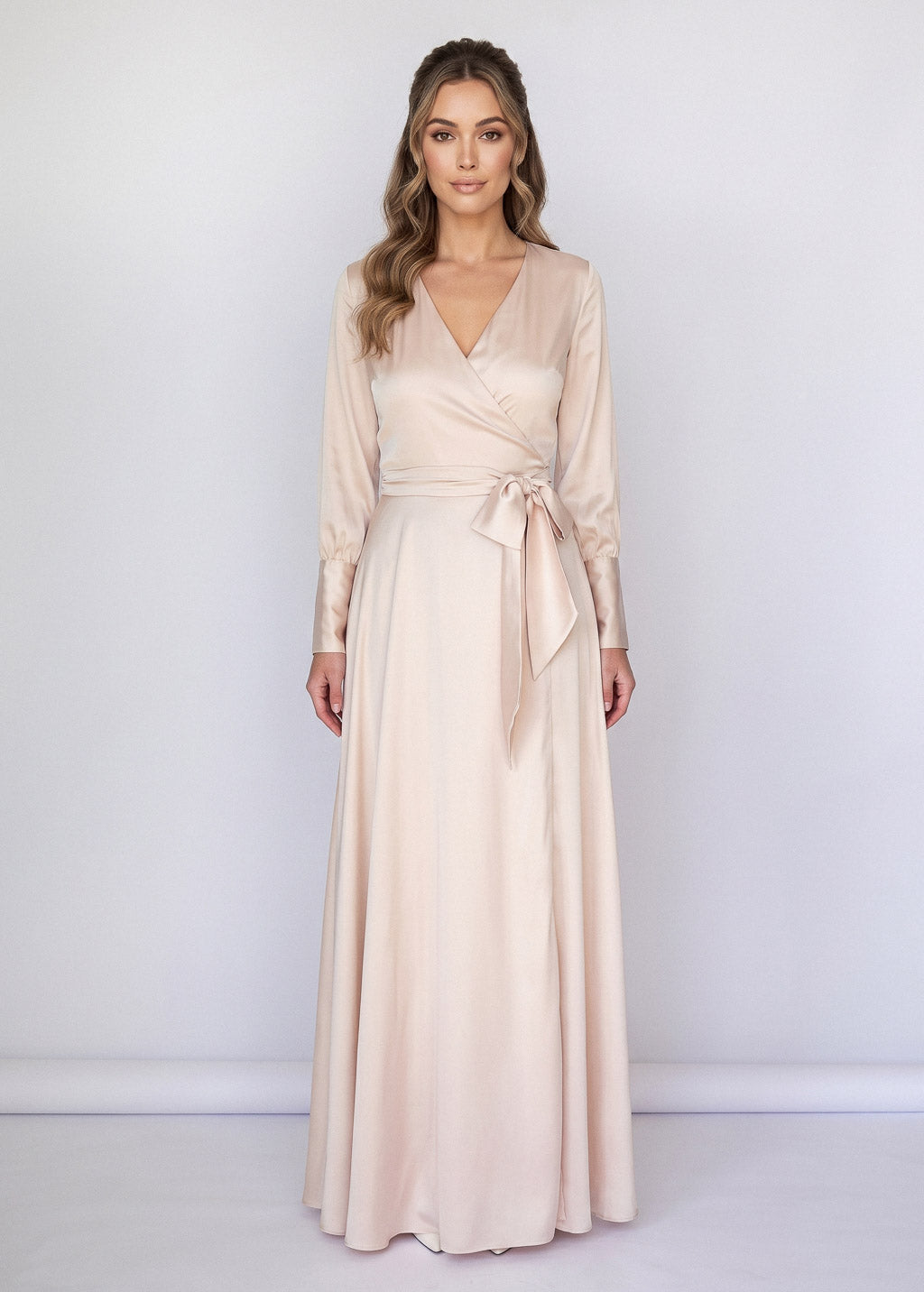 Light Champagne Long Silk Wrap Dress