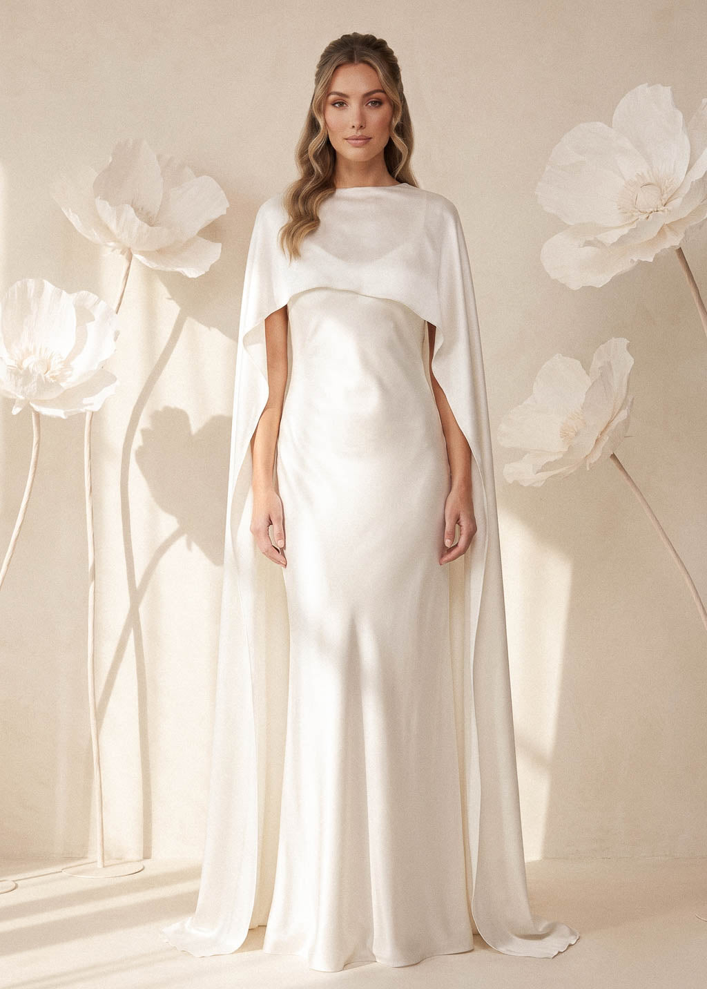 Ivory Silk Dress & Detachable Cape