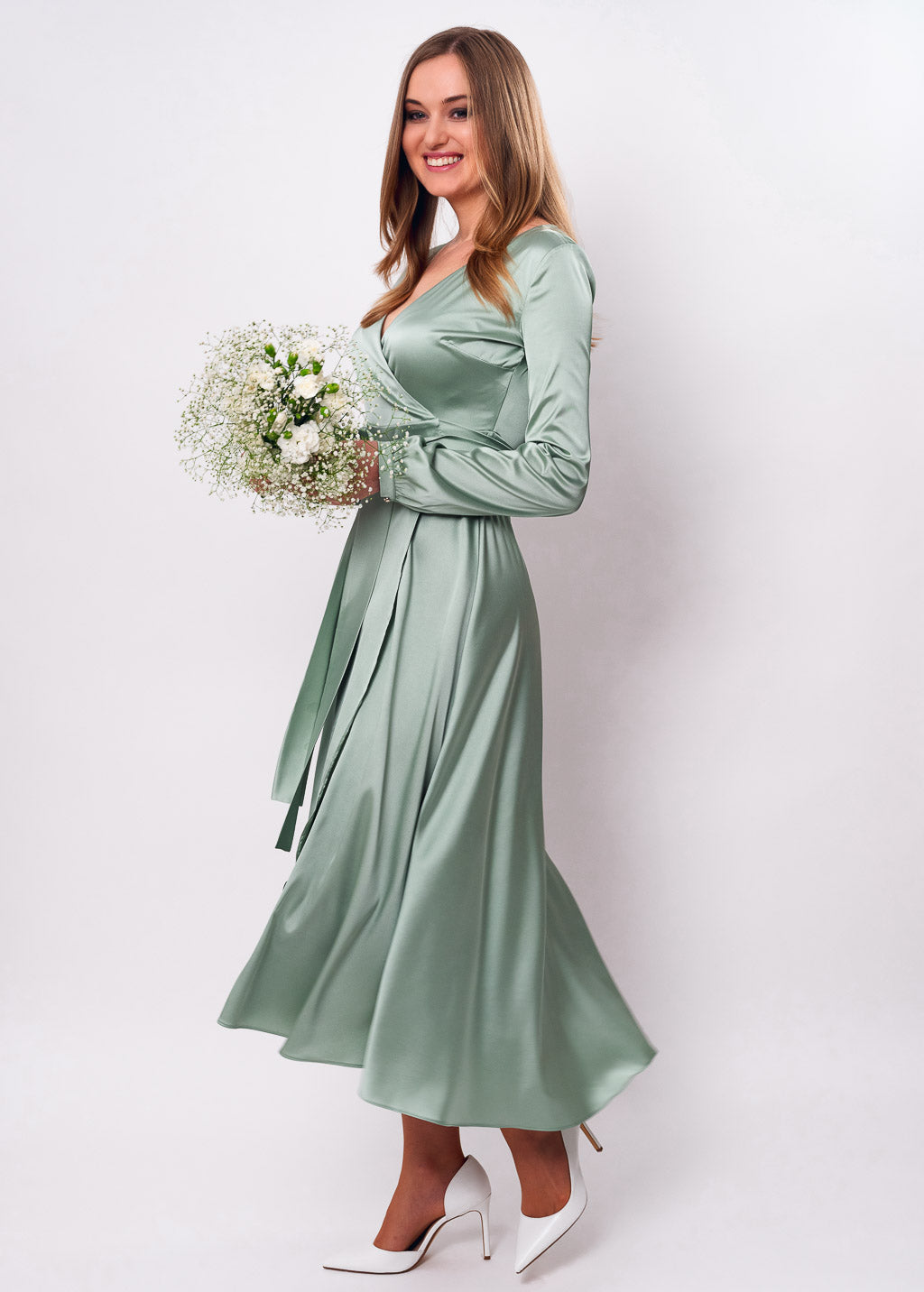 Sage green wrap dress