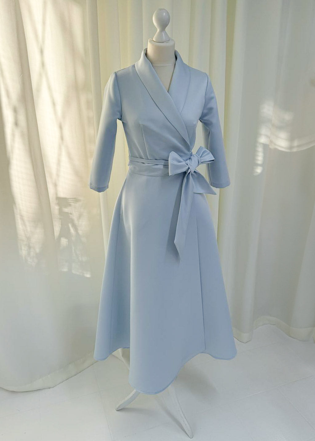 Dusty Blue Luxury Satin Midi Wrap Dress