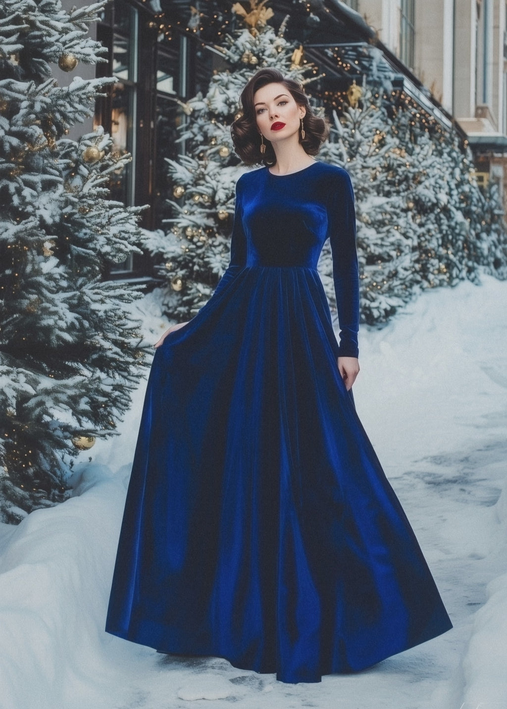 Royal blue long velvet dress