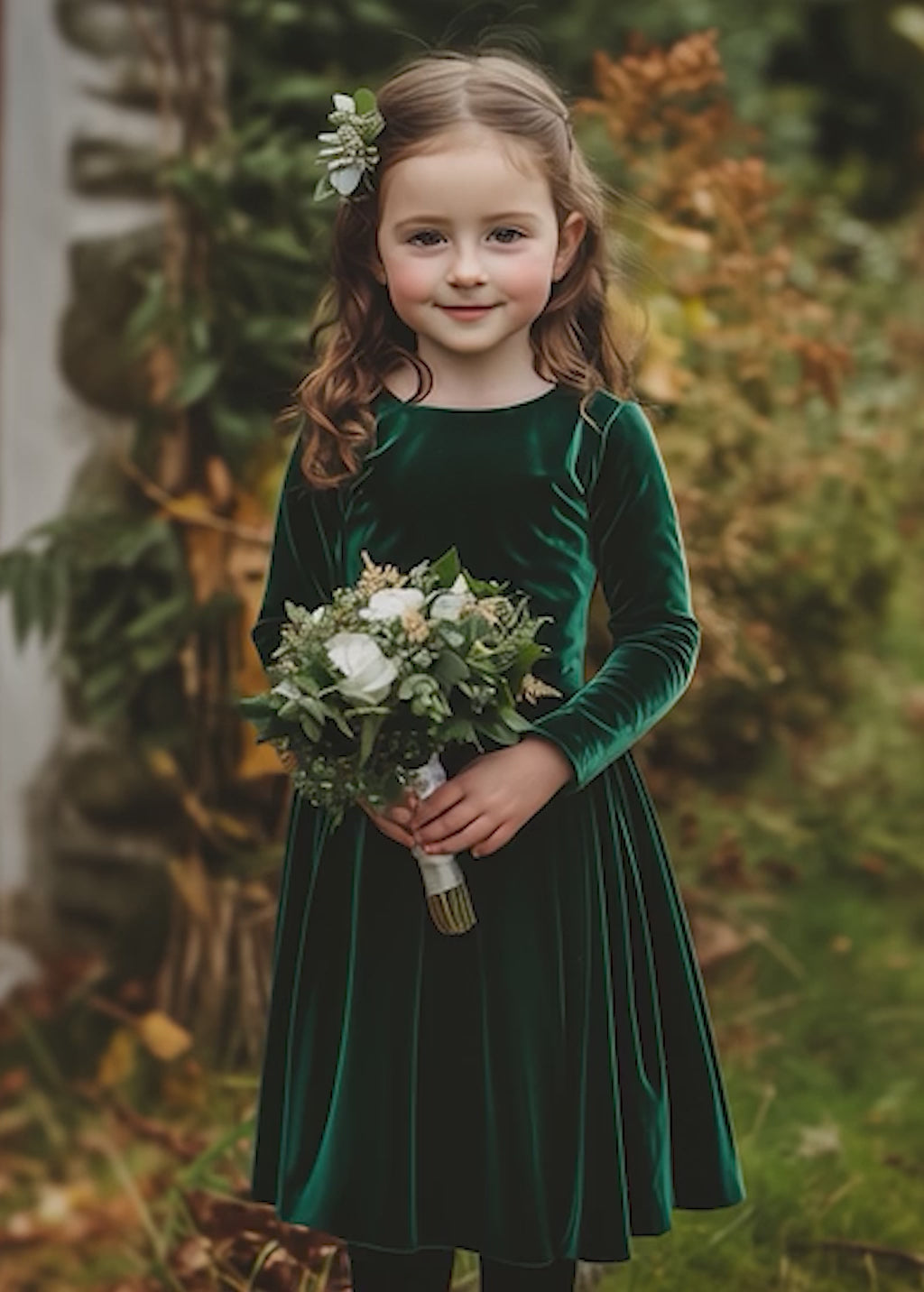 Velvet emerald green flower girl dress