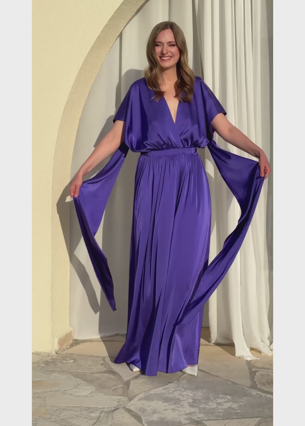 Purple Silk Satin Convertible Bridesmaid Wedding Jumpsuit – ENME.ME