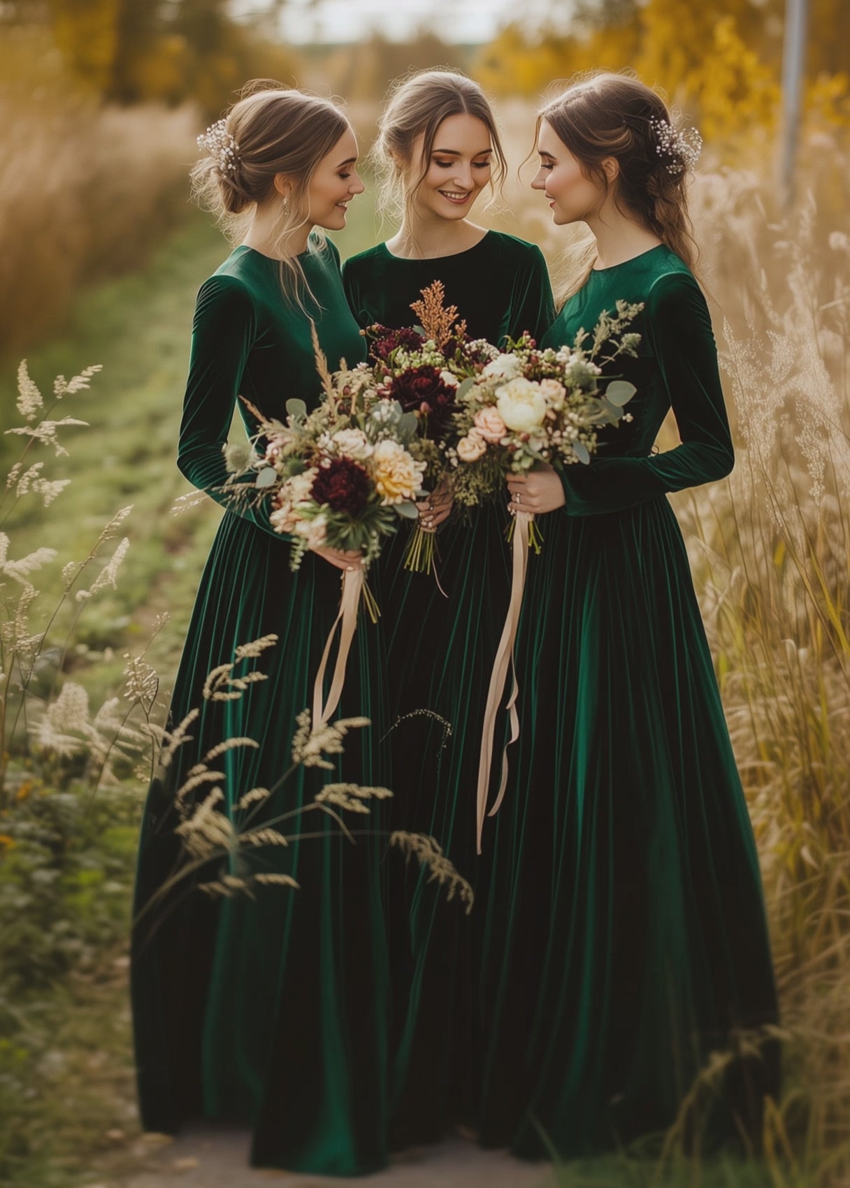 Emerald green velvet bridesmaid dress