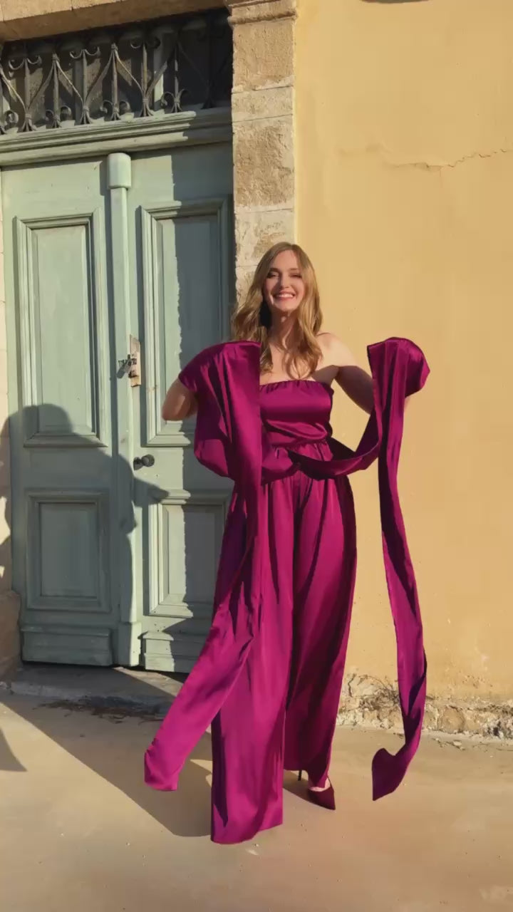 Dark Fuchsia Infinity Silk Jumpsuit with Pockets