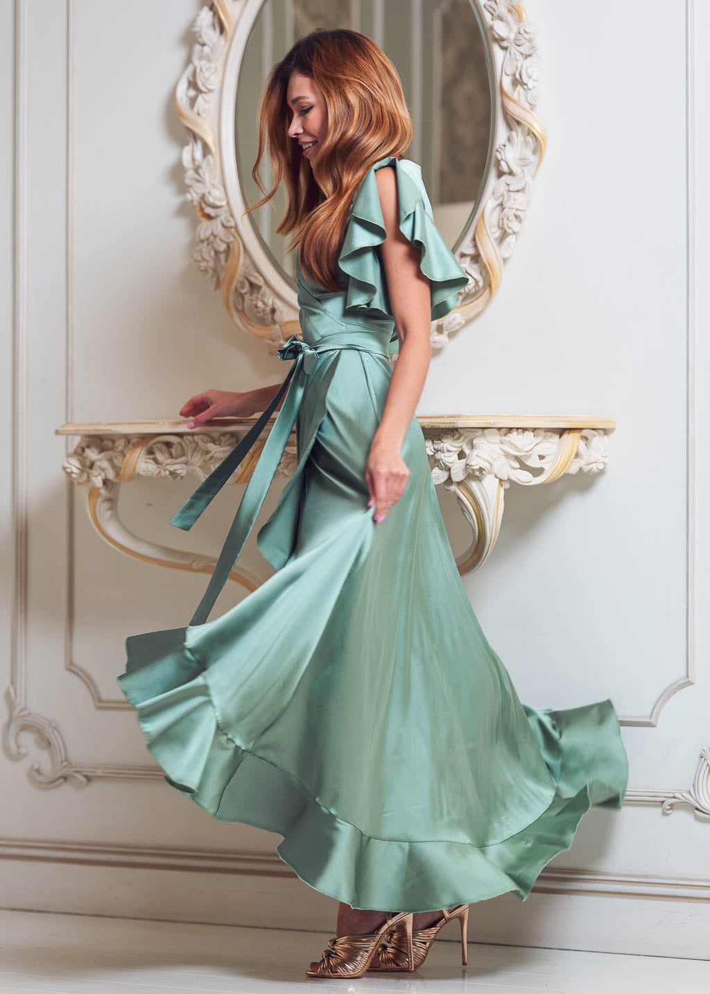 Robe portefeuille vert sauge