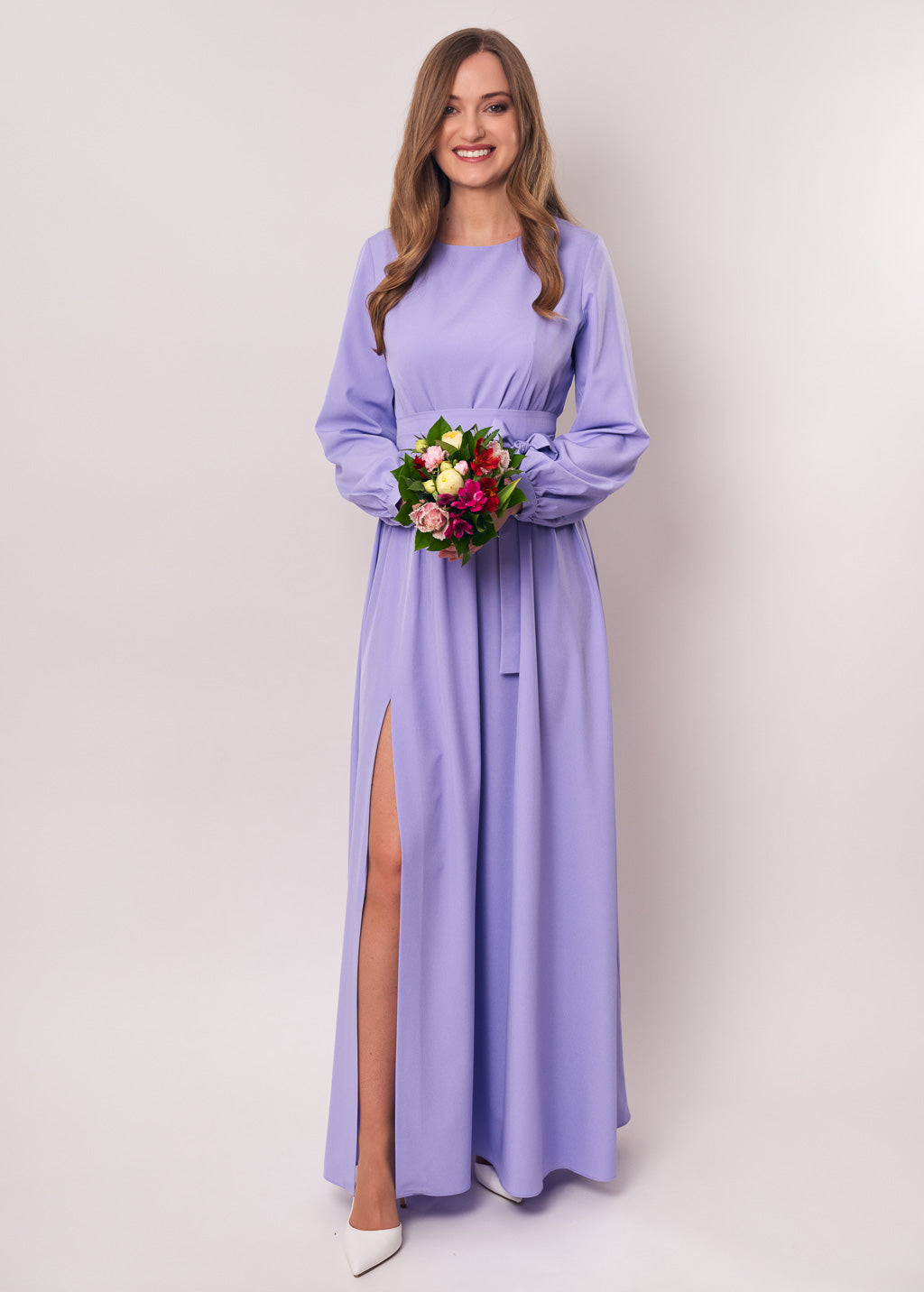 Light purple slit dress with belt