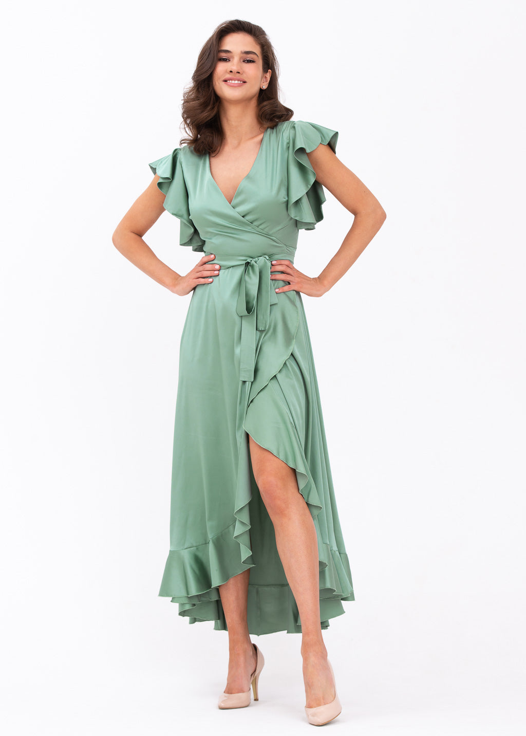 Sage green wrap dress