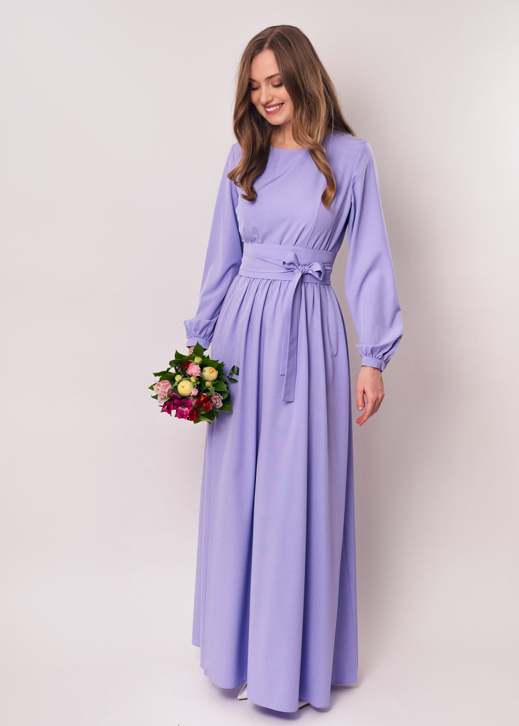 Light purple long dress with belt