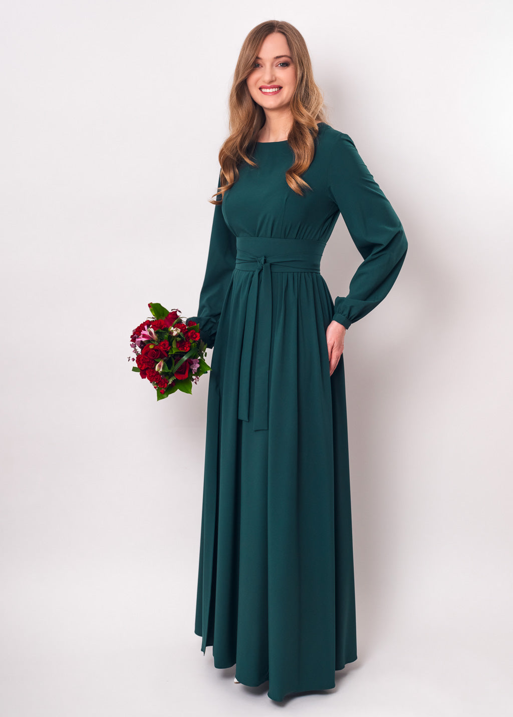 Dark green slit dress with belt