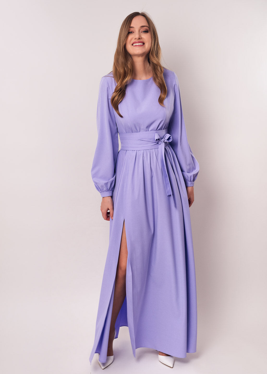 Light purple slit dress with belt