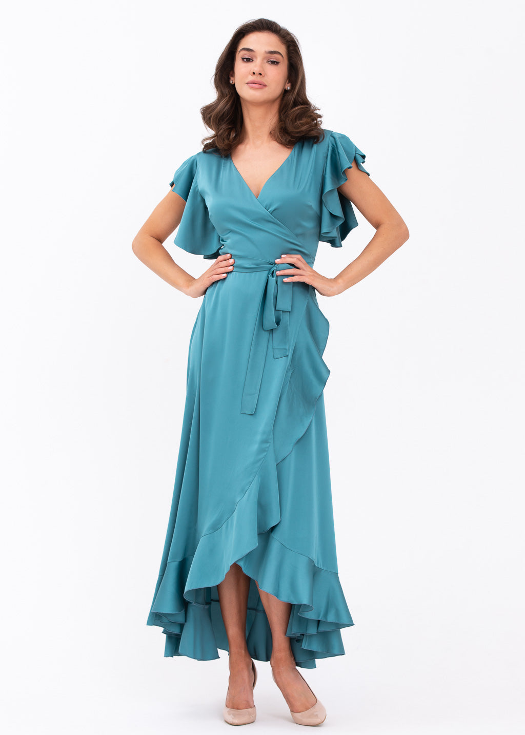 Aqua blue wrap dress