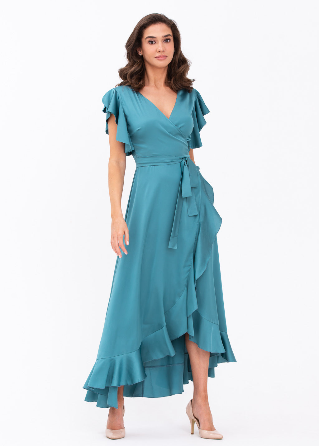 Aqua blue wrap dress
