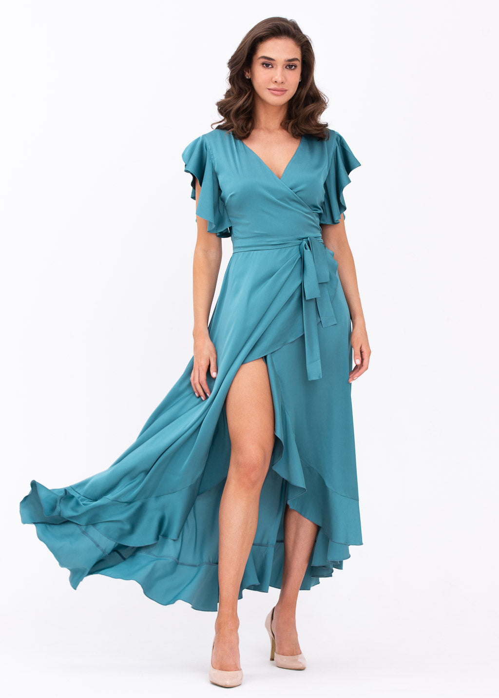 Aqua blue wrap dress