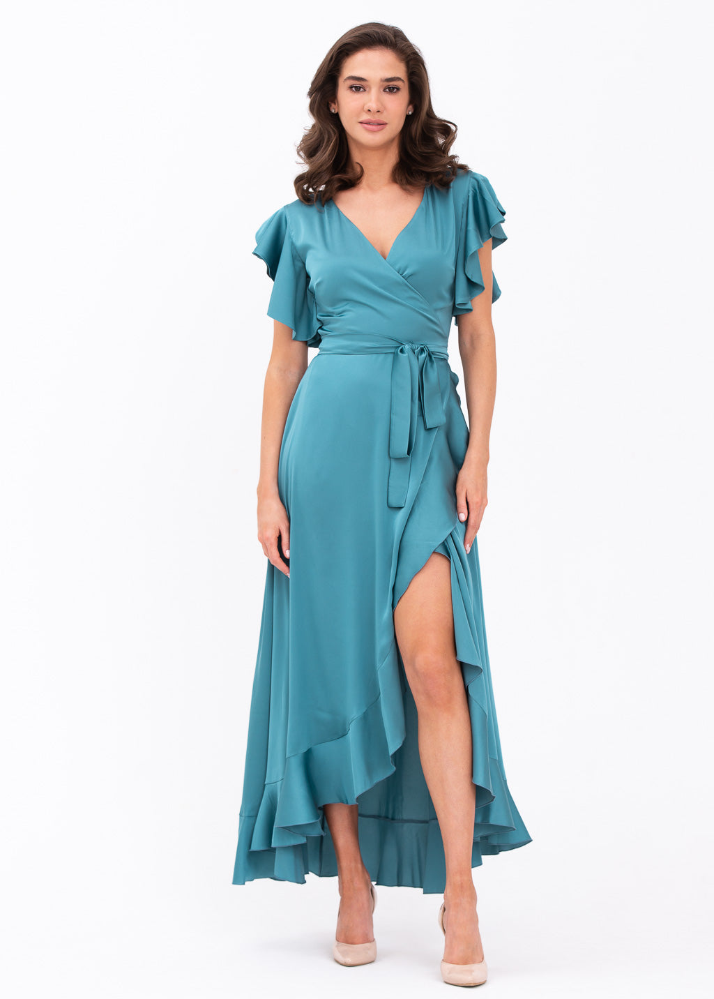 Aqua blue wrap dress