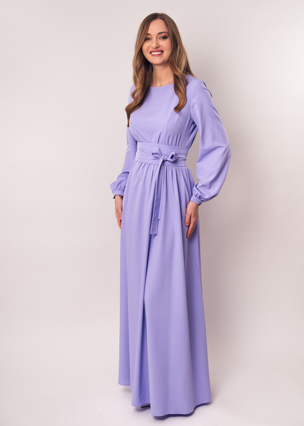 Light purple long dress with belt
