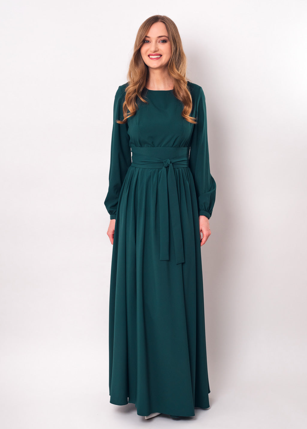 Dark green long dress with belt
