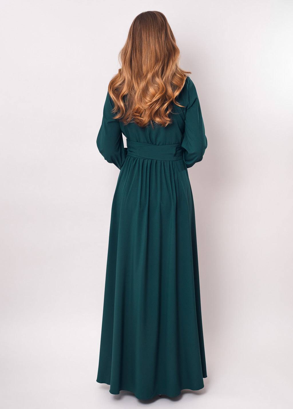 Dark green slit dress with belt