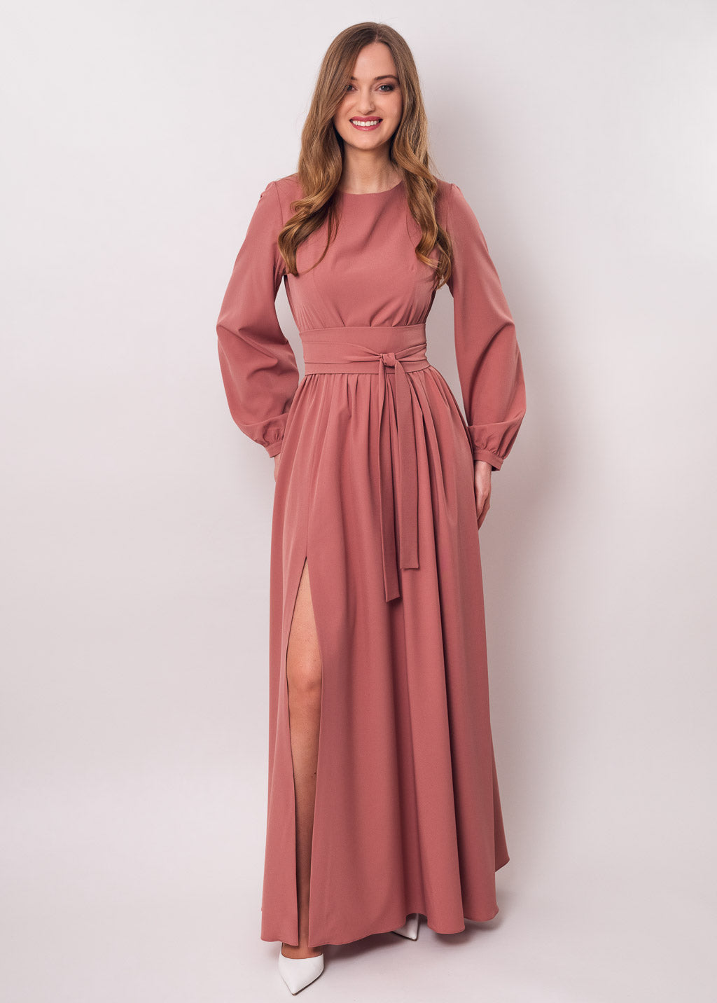Rosewood long dress with belt