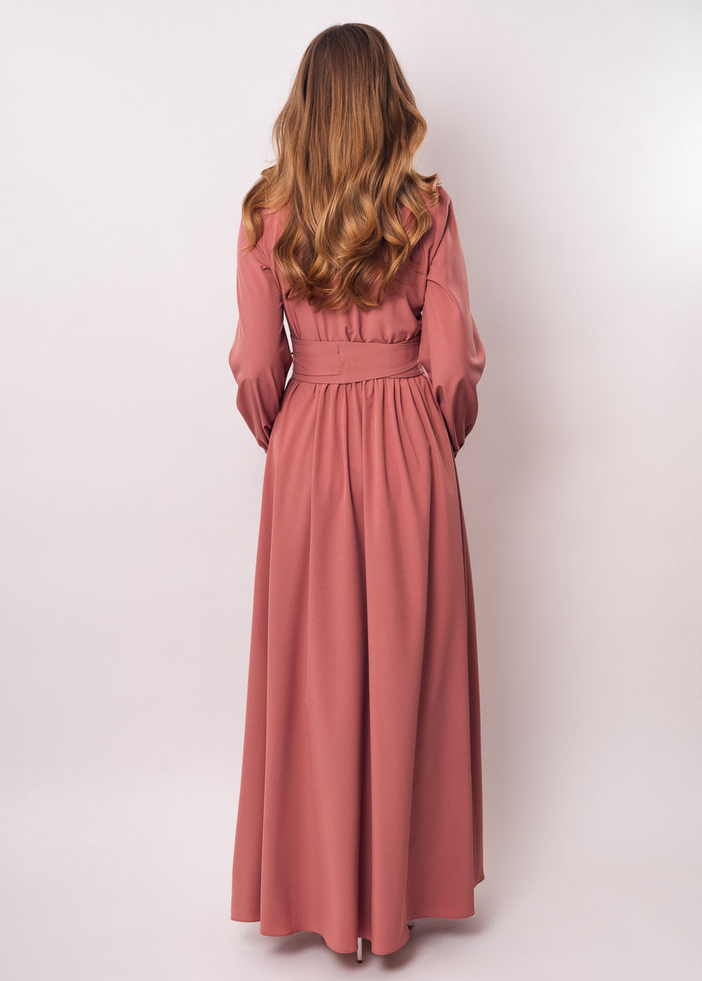 Rosewood slit dress with belt