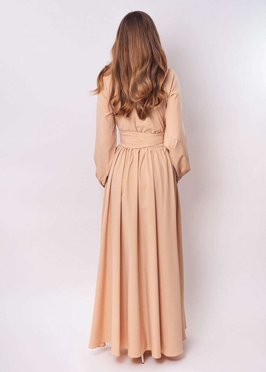 Champagne beige long dress with belt