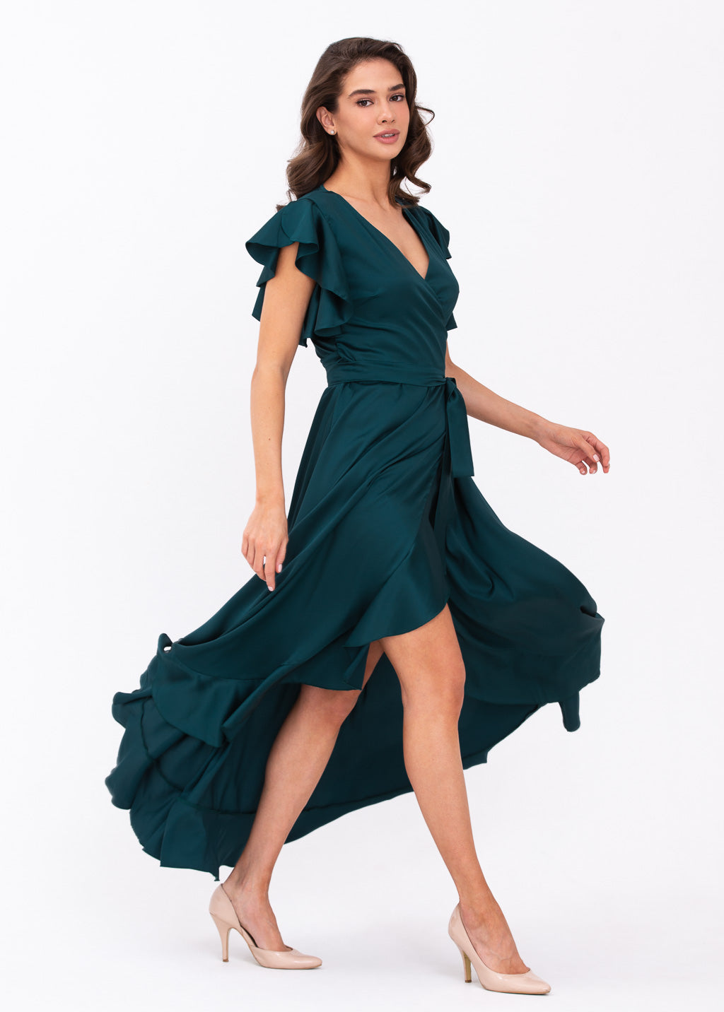 Dark teal green wrap dress