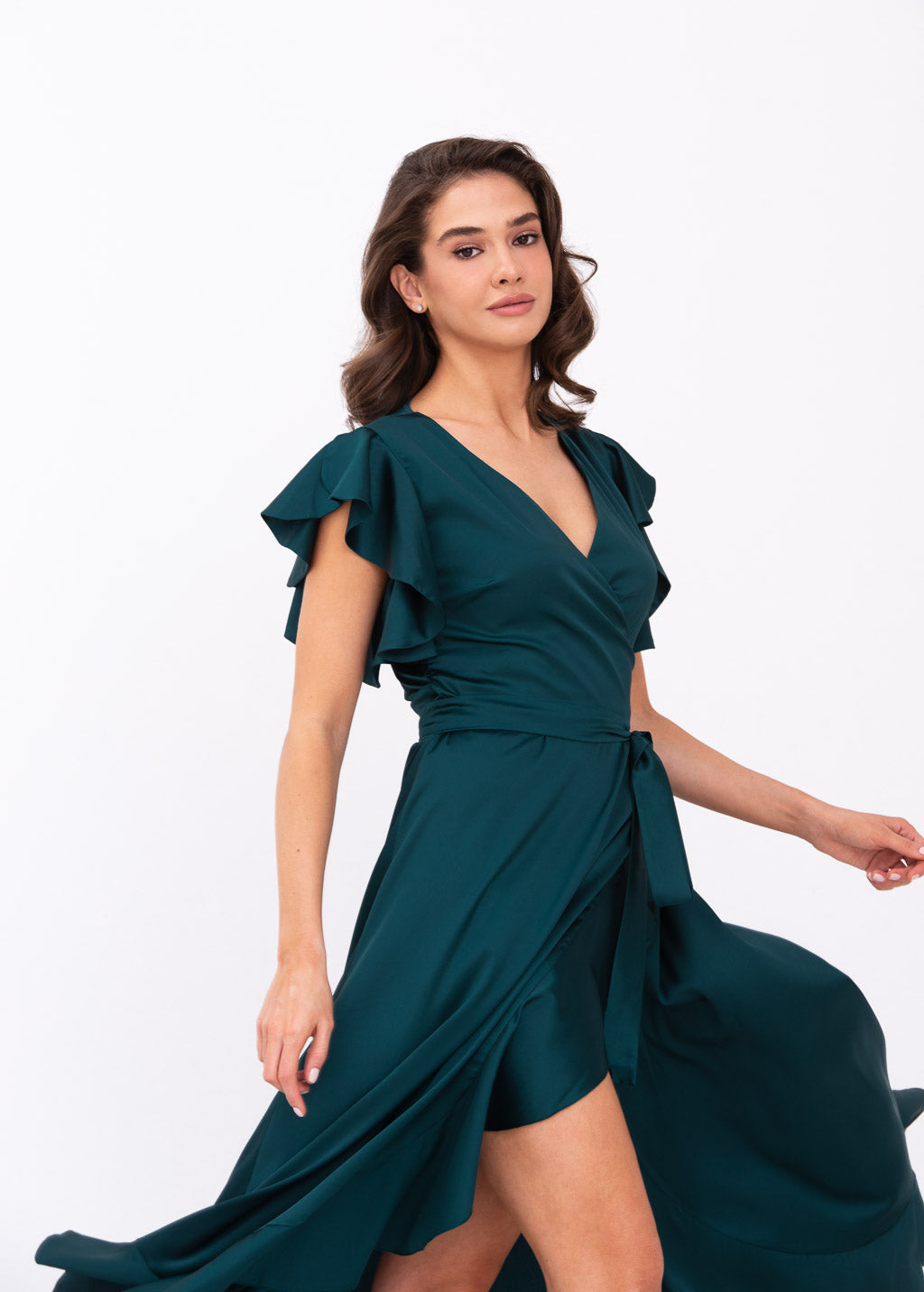 Dark teal green wrap dress