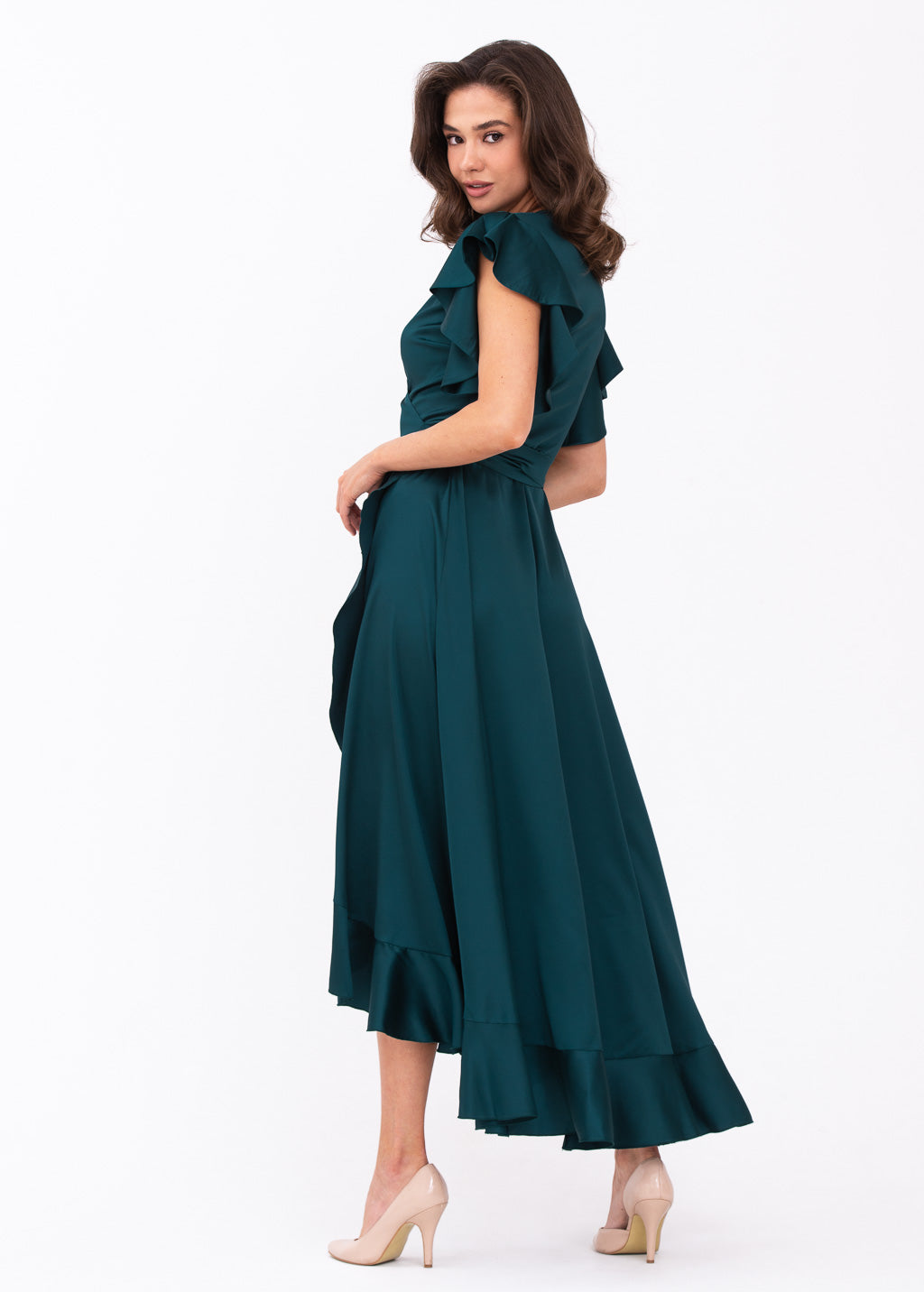 Dark teal green wrap dress