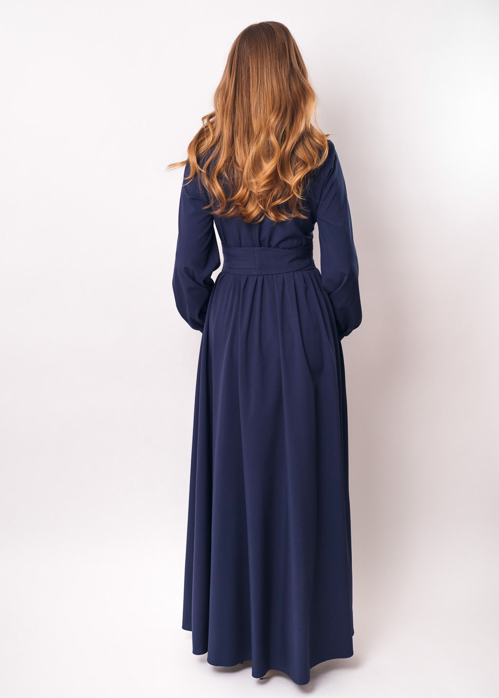 Navy blue long dress with belt