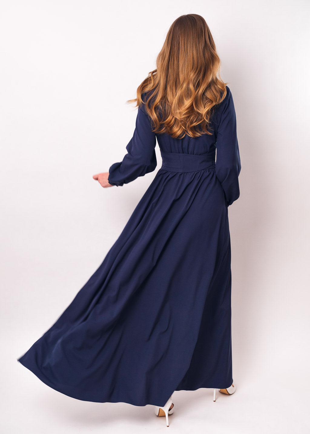 Navy blue slit dress with belt