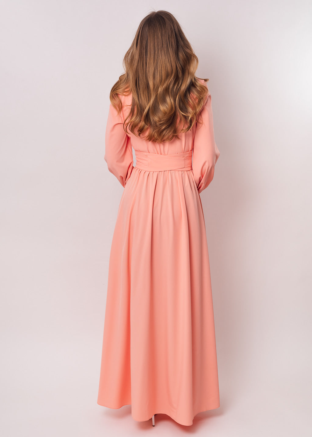 Blush pink long dress with belt